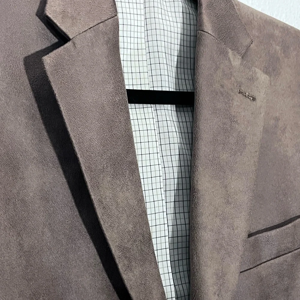 Lauren Ralph Lauren 38R Brown Faux Leather Check Lining Blazer Jacket Sport Coat